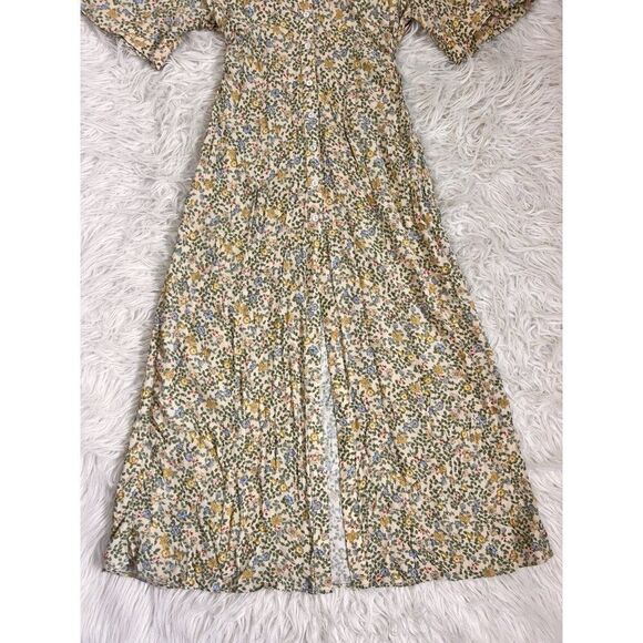 ZARA Yellow Floral Printed Vintage Inspired Maxi Midi Shirt Dress Small NWT Boho - Picture 14 of 14